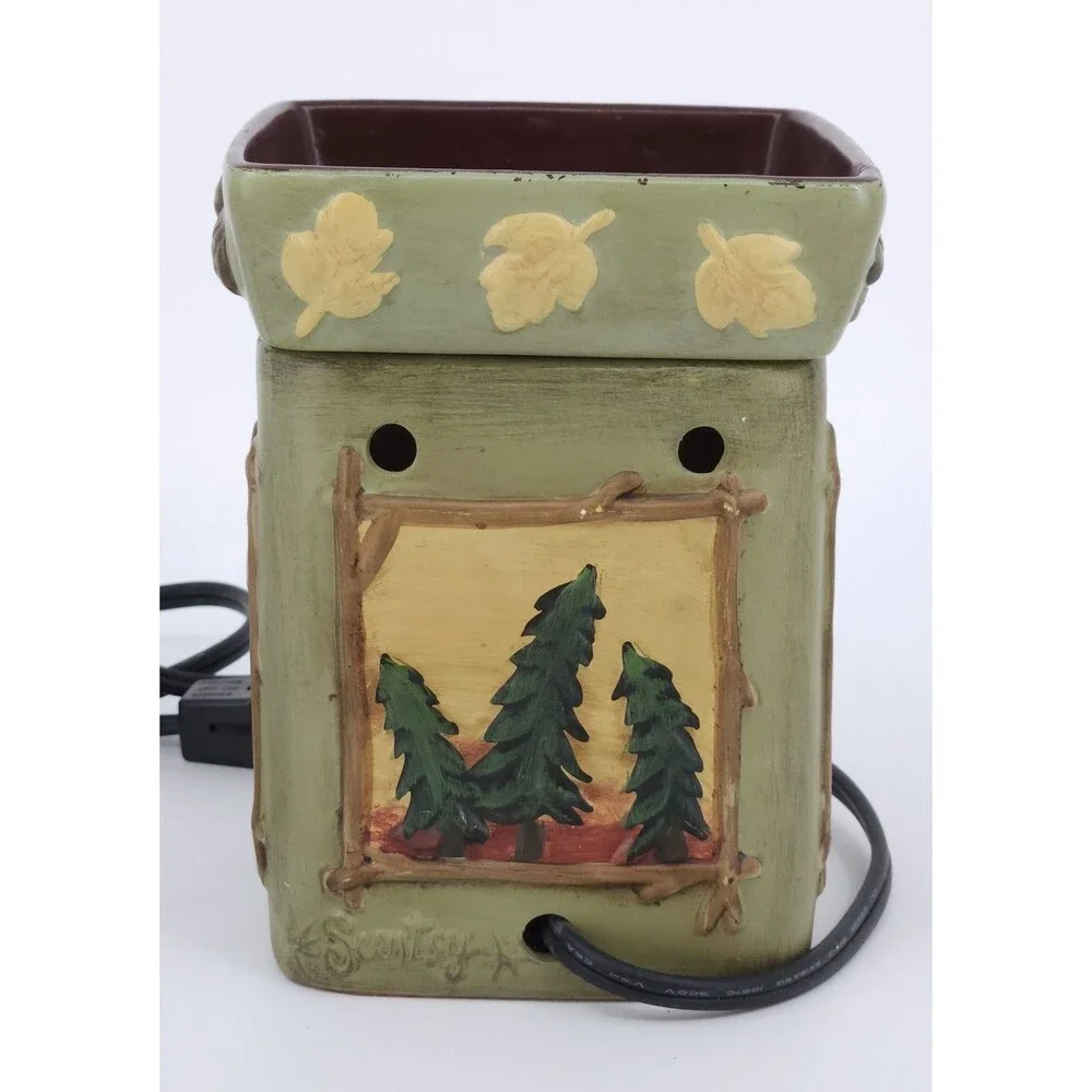 Retired Scentsy Lodge Ceramic Warmer Pack Woodland Wilderness Bear Trout Tree